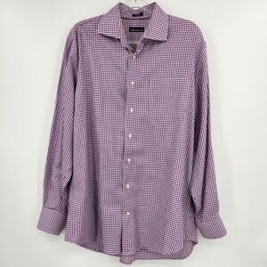Peter Millar Long Sleeve Button Front Shirt Mens Size 16.5 Purple Gingham Plaid